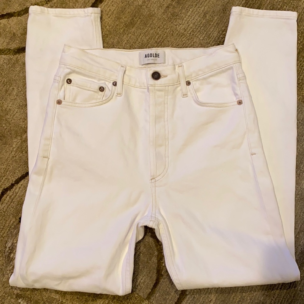 ~AGOLDE~ White Mid-Rise Straight Leg Button-Fly “Nico”Jeans (RN# 109870)